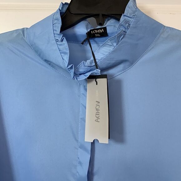 Vonda size 5XL blouse, light blue with bubble sleeves - Picture 4 of 13